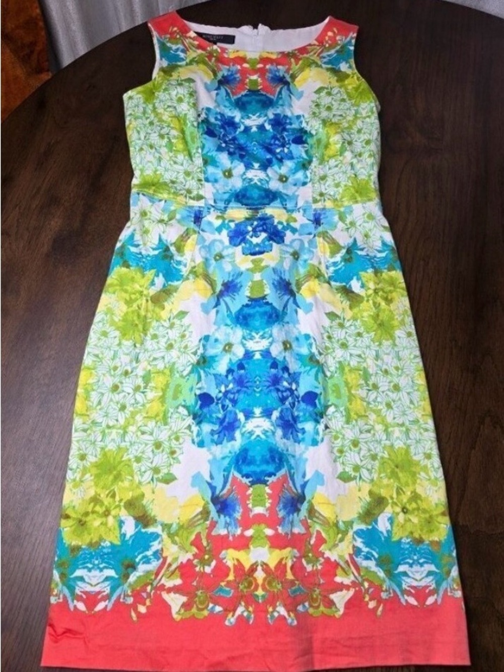 Nine West Sleeveless Midi Dress in Blue, Green, Yellow & Coral - Picture 4 of 5